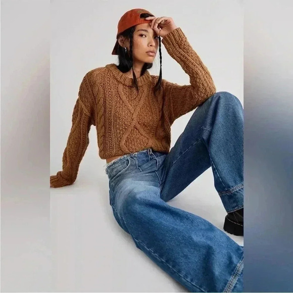 Free People Cutting Edge Cable Pullover | CAMEL - Picture 1 of 9